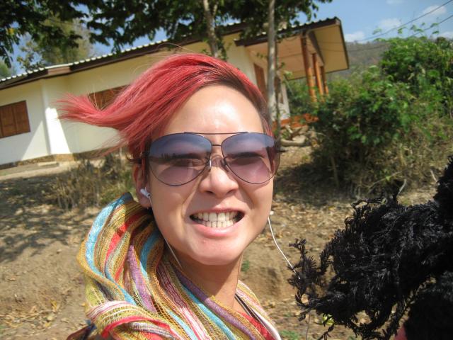 Grinning in wind